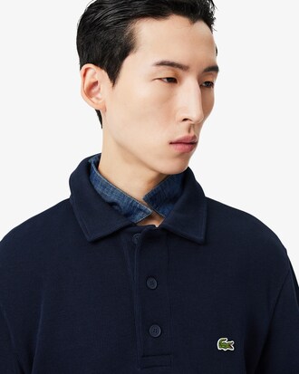 Ribbed Cotton Polo Collar Sweatshirt