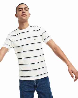 Men's Crew Neck Striped Cotton And Linen Jersey T-shirt