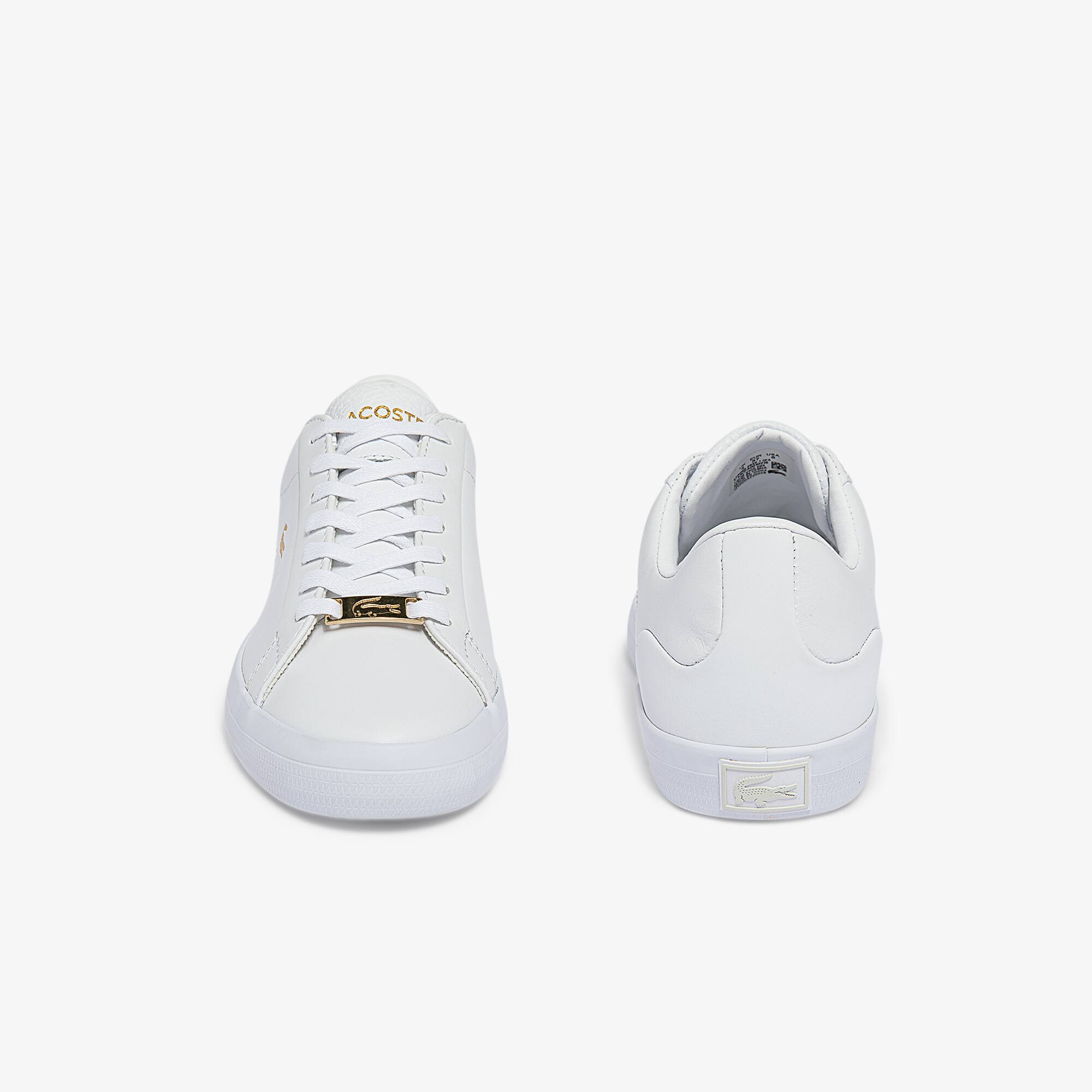 lacoste lerond gold croc trainers in white