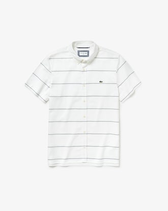 Men's Slim Fit Striped Cotton And Linen Short Sleeves Shirt