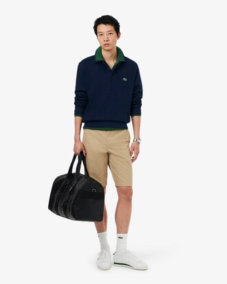 Ribbed Cotton Polo Collar Sweatshirt