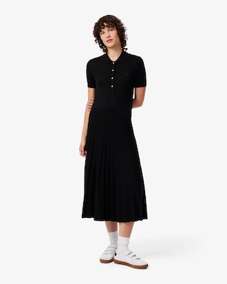 Cashmere Blend Polo Collar Pleated Dress