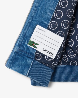 Padded Badge Accent Denim Bomber Jacket