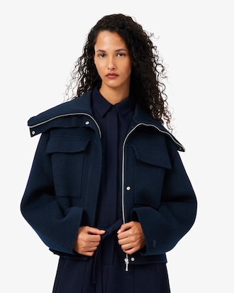High Ribbed Neck Cropped Wool Jacket