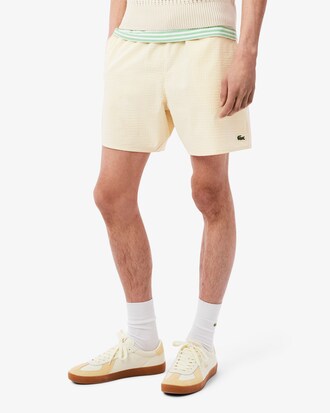 Mid Length Striped Textured Swim Trunks