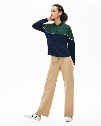 Women's Lacoste Relaxed Fit Zip Neck Colourblock Polo Shirt