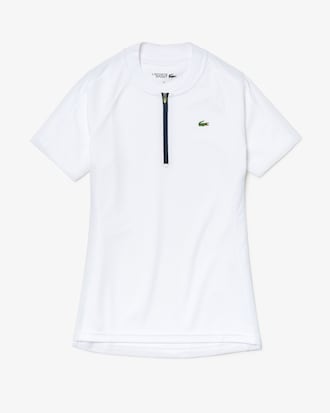 Women's Lacoste SPORT Zip Banana Neck Breathable Bi-material Golf Polo Shirt