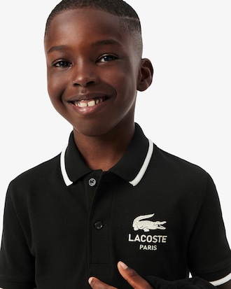 Stripe Collar Petit Piqu&eacute; Polo Shirt