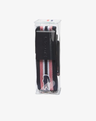 Women's Engraved Lacoste Plate Buckle Striped Belt
