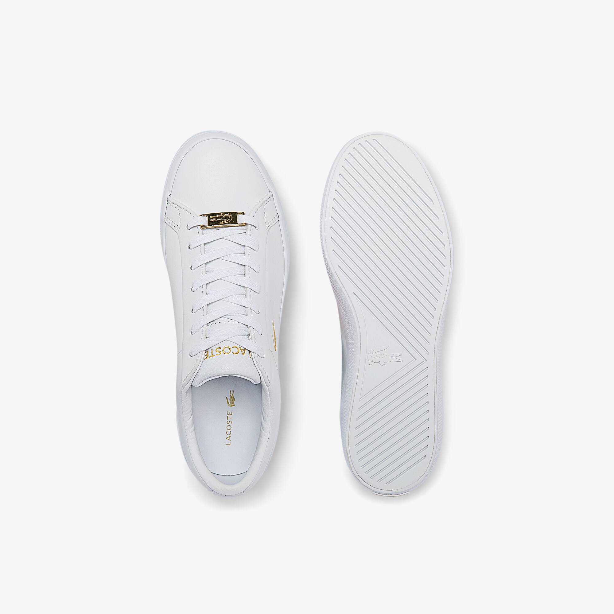 lacoste lerond gold croc trainers in white
