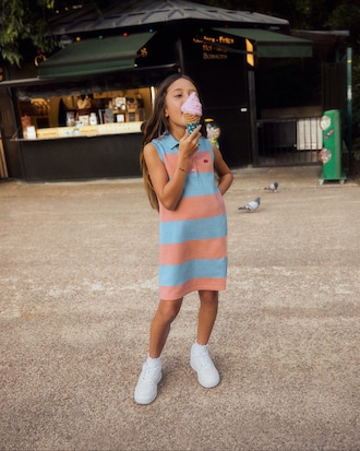 Sleeveless Striped Petit Piqu&eacute; Polo Dress