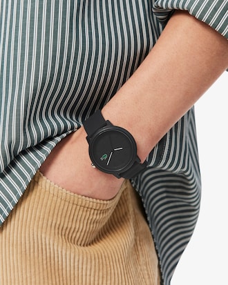 Men&rsquo;s Lacoste.12.12 Black Silicone Strap Watch