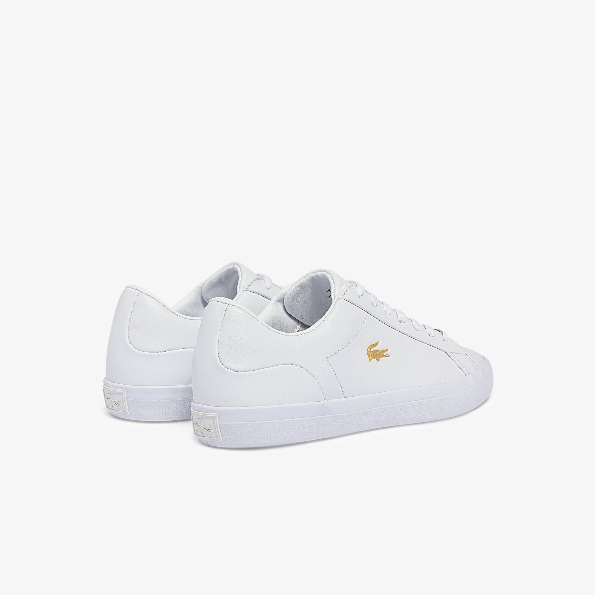 lacoste lerond gold croc trainers in white