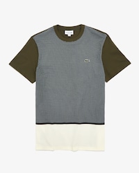 Men's Crew Neck Check Paneled Patchwork Cotton T-shirt