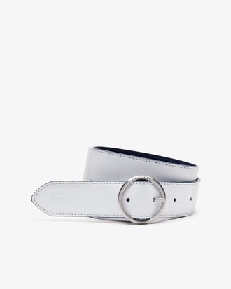 Women's Round Double Buckle Reversible Satin And Grained Leather Belt