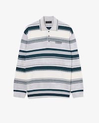 Runway Textured Striped Polo Collar Sweater