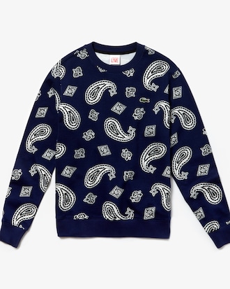 Men's Lacoste LIVE Crew Neck Paisley Print Fleece Sweatshirt