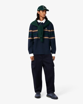 Relaxed Fit Striped Piqu&eacute; Rugby Polo Shirt
