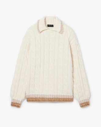 Runway Wool Polo Collar Cable Knit Sweater