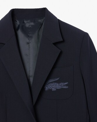 Embroidered Logo Slim Fit Wool Blazer