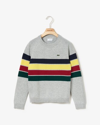 Boys' Crew Neck Multicoloured Striped Wool And Cotton Sweater
