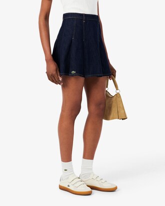 Short Pleated Denim Skirt