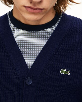 Men's V-neck Knit Effects Cotton Blend Cardigan