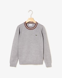 Boys' Crew Neck Contrast Striped Wool Blend Sweater