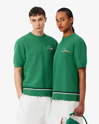 Runway Floral Crocodile Piqu&eacute; Sweater