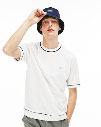 Men's Crew Neck Contrast Piped Cotton Petit Piqué T-shirt