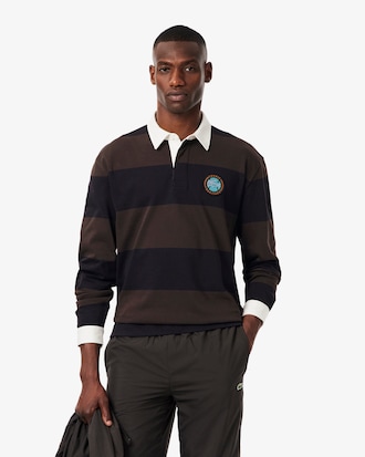 Relaxed Fit Striped Rugby Polo Shirt