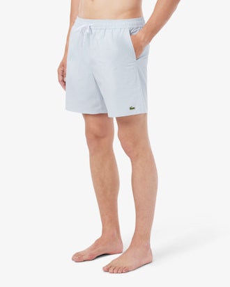 Mid Length Striped Textured Swim Trunks
