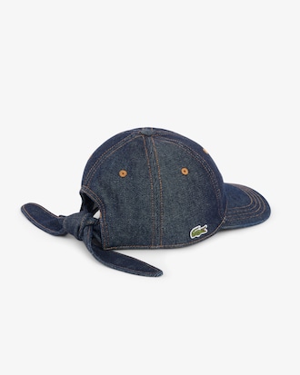 Cotton Denim Tie Accent Cap