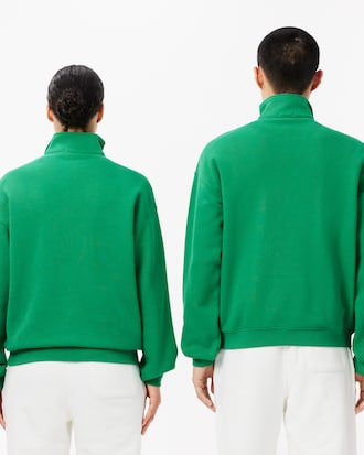 Loose Fit Zip Neck Badge Accent Sweatshirt