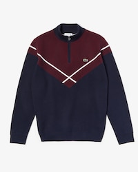 Men's Made In France Zip Stand-Up Neck Jacquard Patterned Sweater