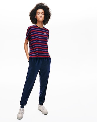 Women's Crew Neck Colourblock Striped Front And Back T-shirt