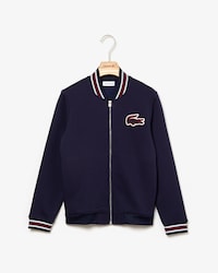 Boys' Contrast Stripes And Croc Patch Zip Teddy Jacket