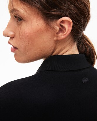 Women's Lacoste LIVE Polo Shirt Collar Rose Embroidery Short Sweater