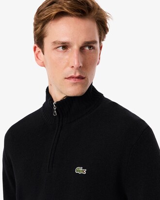 Zipped High Neck Carded Wool Sweater