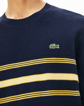 Men's Crew Neck Contrast Striped Texturised Piqu&eacute; Sweater
