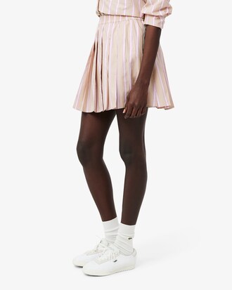 Poplin Short Striped Pleated Skirt