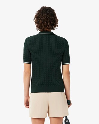 Striped Cable Knit Polo Collar Sweater