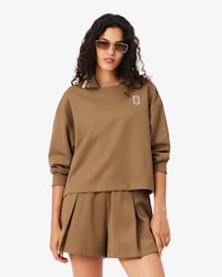 Oversized Polo Collar Piqu&eacute; Sweatshirt
