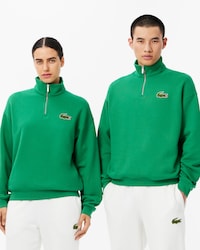 Loose Fit Zip Neck Badge Accent Sweatshirt