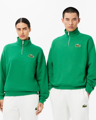 Loose Fit Zip Neck Badge Accent Sweatshirt
