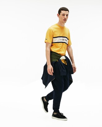 Men's Crew Neck Lacoste Lettered Piqué Panel Cotton T-shirt