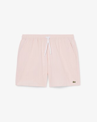 Mid Length Striped Textured Swim Trunks