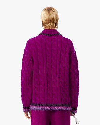 Runway Wool Polo Collar Cable Knit Sweater