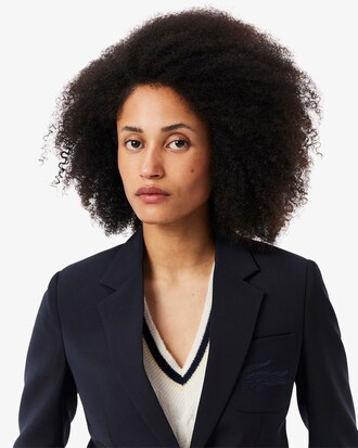 Embroidered Logo Slim Fit Wool Blazer