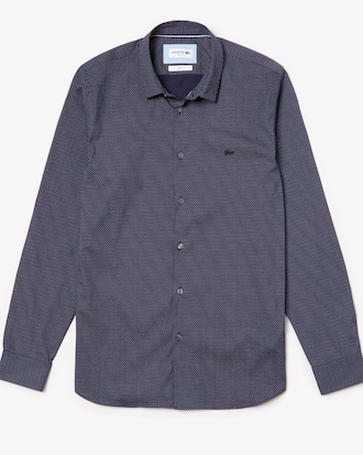 Men's Slim Fit Mini Patterned Stretch Poplin Shirt